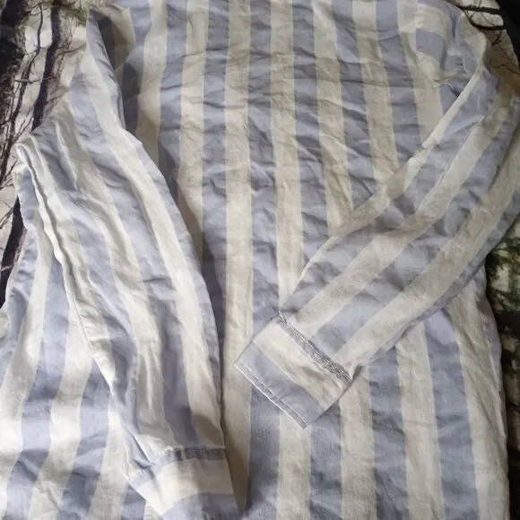 Eden & Olivia S Long Sleeve Top White & Blue Striped V Neck Button Tunic - Picture 10 of 10